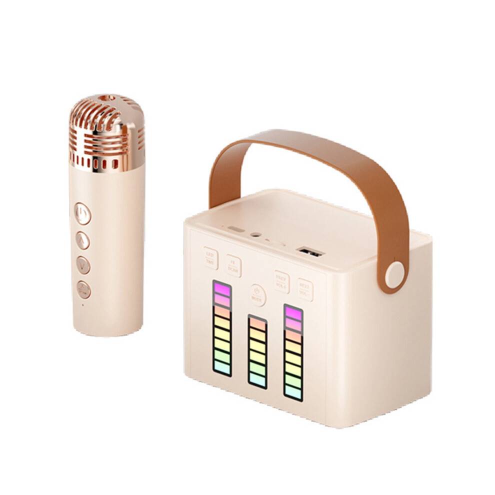 PAVEOS Nyt Bluetooth Karaoke Lydsystem med Mikrofon, LED Lys & Pickup Lys, Udendørs Højttaler til Voksne, Hvid, Kompatibel med xxx