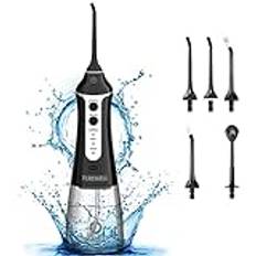 TUREWELL FC1591 Dental Jet Hydropulzer, bärbar oral irrigator med 3 lägen och 6 munstycken, uppladdningsbar USB och IPX7 vattentät, 300 ml tandrengöring för hem och resor