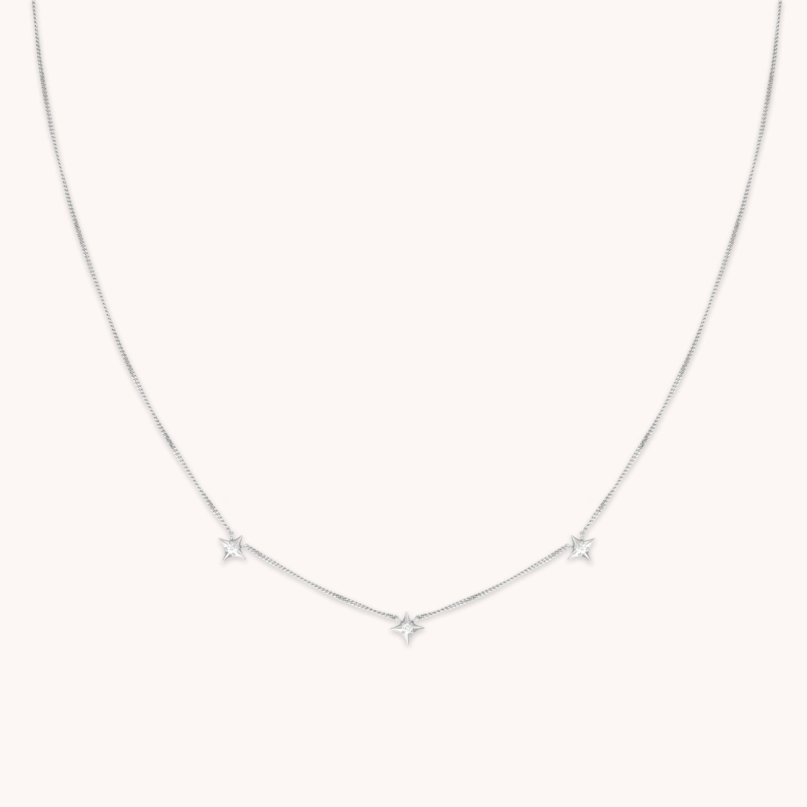 Cosmic Star Charm Silver Necklace with Crystal Stars | 38cm | Jewellery by Astrid & Miyu 38+5cm