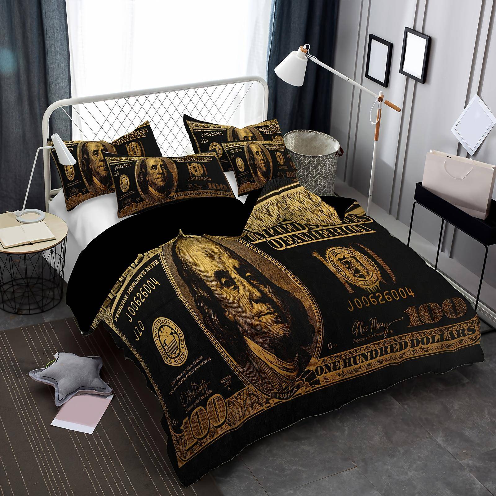 Dollar Pattern Duvet Cover Set Washable Polyester Microfiber Bedding Set Soft And Comfortable Bedroom Guest Room Duvet Cover Set
