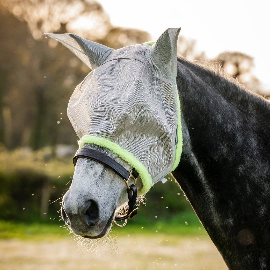 Horseware - Amigo Fluemaske - Sølv/Lime - Pony / Sølv/Lime