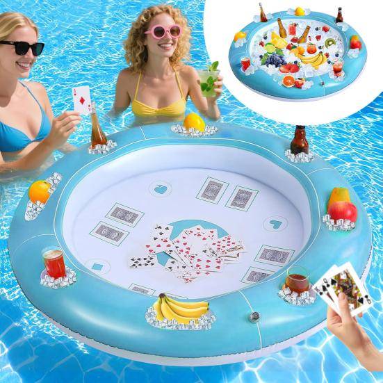 40-tums runt flytande kortspelsbord pool uppblåsbar poolbord för med fruktdryck blue