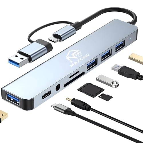8-i-1 USB-C-hubb, USB C-adapter med 3 USB 3.0 + 1 Type-C, PD 100 W, Audio 3.5 mm, SD/TF, USB C Multiport-hubb för bärbara datorer, kompatibel med surfplatta, MacBook Air/Pro, iPad, iPhone Android NF8