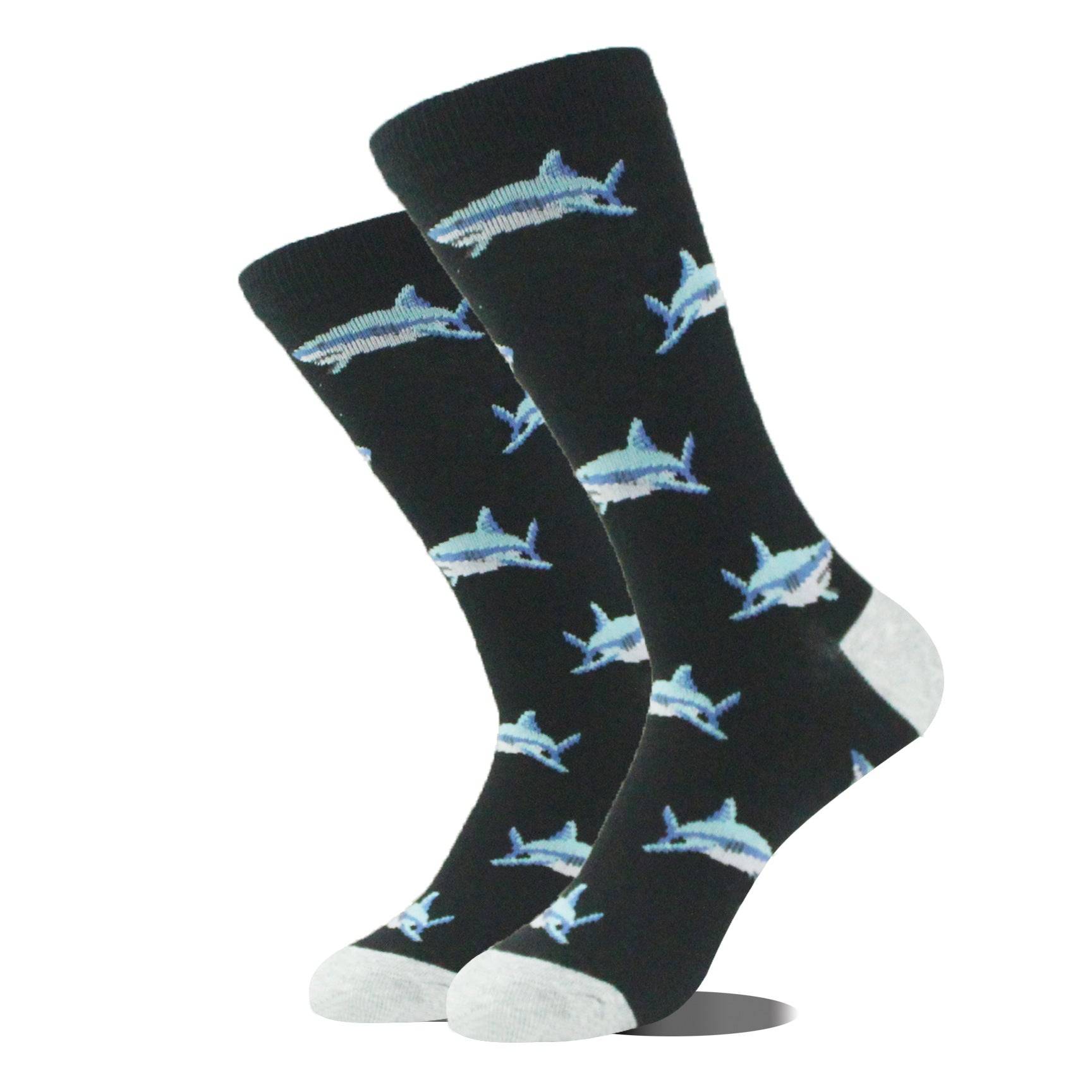 Men's Cartoon Animal Retro Oil Painting Mid-calf Socks - Little Shark / Average Size