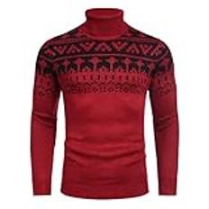 COOFANDY Jultröja herr ful jul turtleneck stickad norsk tröja tröja, Geometrisk röd och svart, M