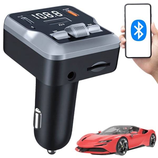 FM-sändare Bluetooth 5.3 - Biladapter med dubbla USB-C och SD-kort