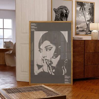 1 st ramlös Y2K popstjärna canvasposter, sångarväggkonstdekor för sovrum, vardagsrum och studentrum, funky vintageprint för skolstart och college rum - Svart och Vitt (40*60 cm,50*70 cm,21*30 cm,30*40 cm)