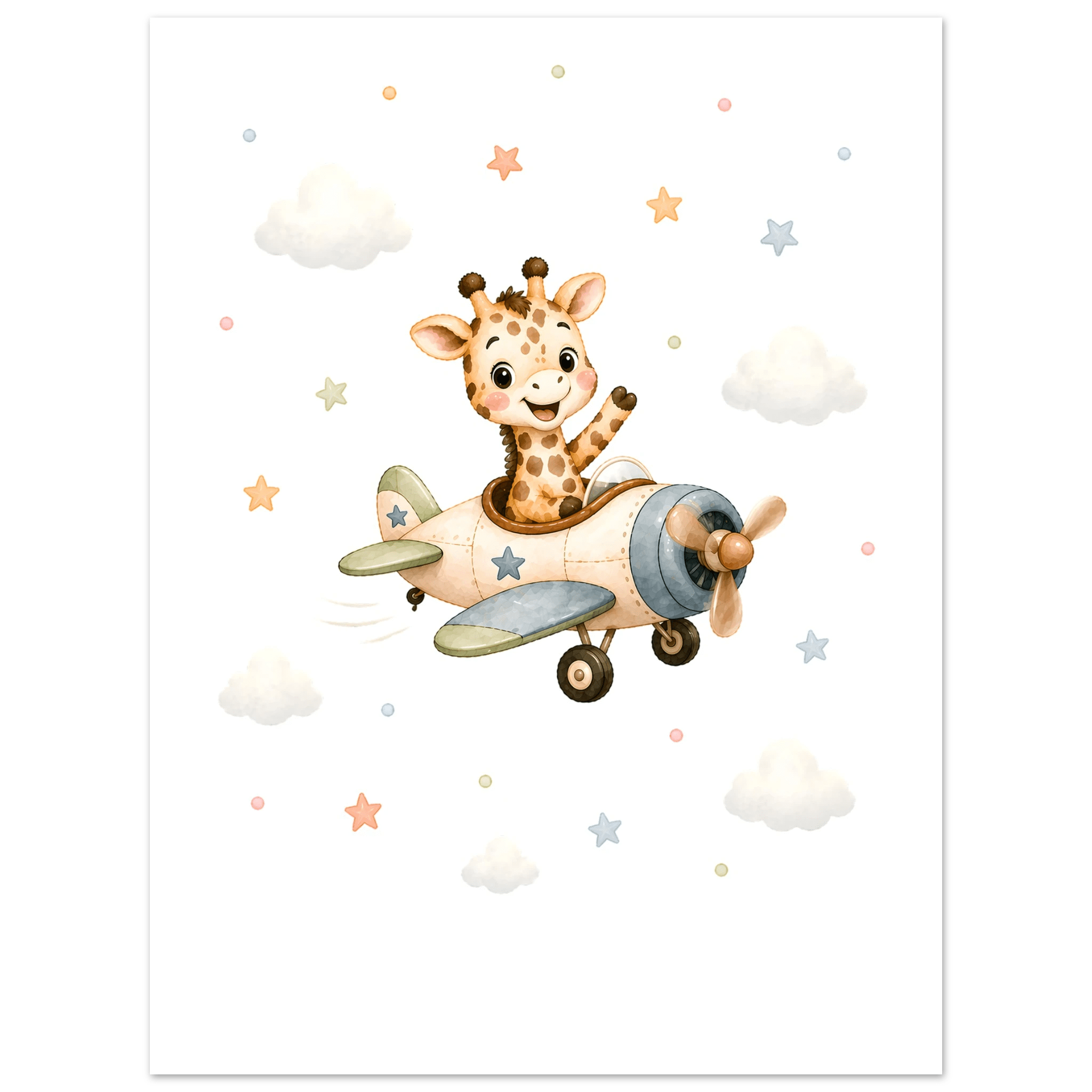 Giraff i flygplan med namn & text-30x40 cm / 12x16″ / Utan ram / -