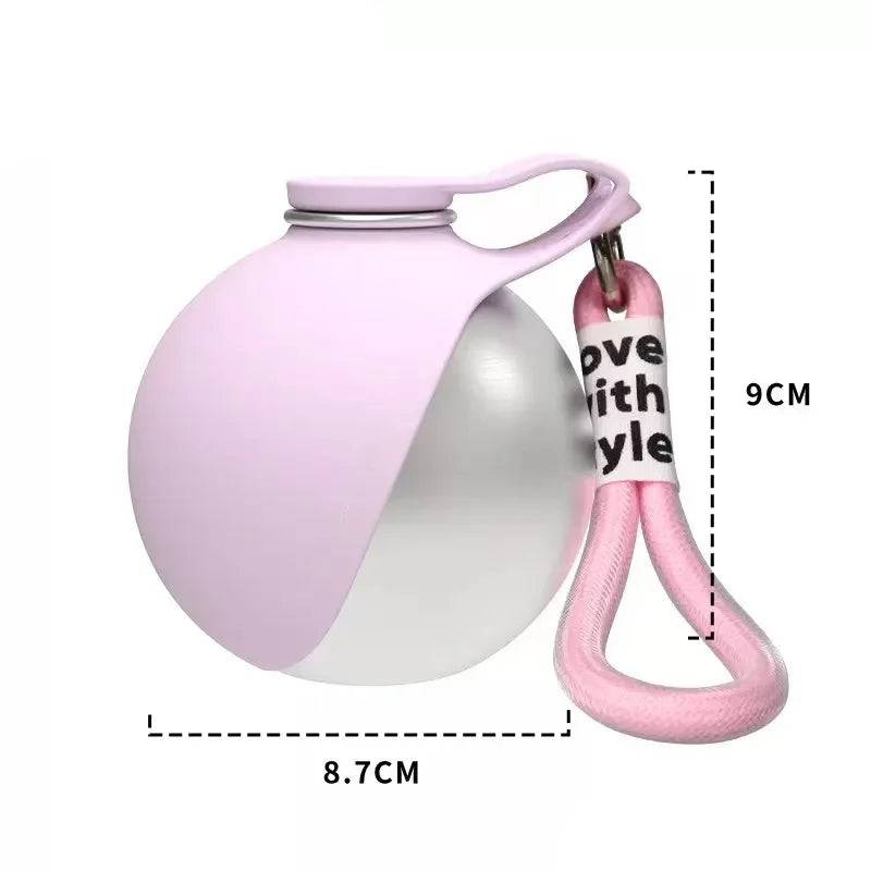 2-in-1 Foldable Dog Water Bottle with Bowl & Lanyard – 285ml Leakproof Travel Drinking Cup - Pink