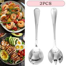 TEMU 2/4/6pcs Salad Server Set, Stainless Steel, Geometric Pattern, Silver, With Salad Spoon, Salad Fork, Dishwasher Safe, For Daily Use, Party, Wedding, Restaurant