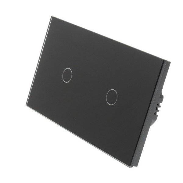Touch Dimmer Remote Dubbelpanel Glas Strömbrytare (Svart) 2 Polig Trapp Dubbel Panel