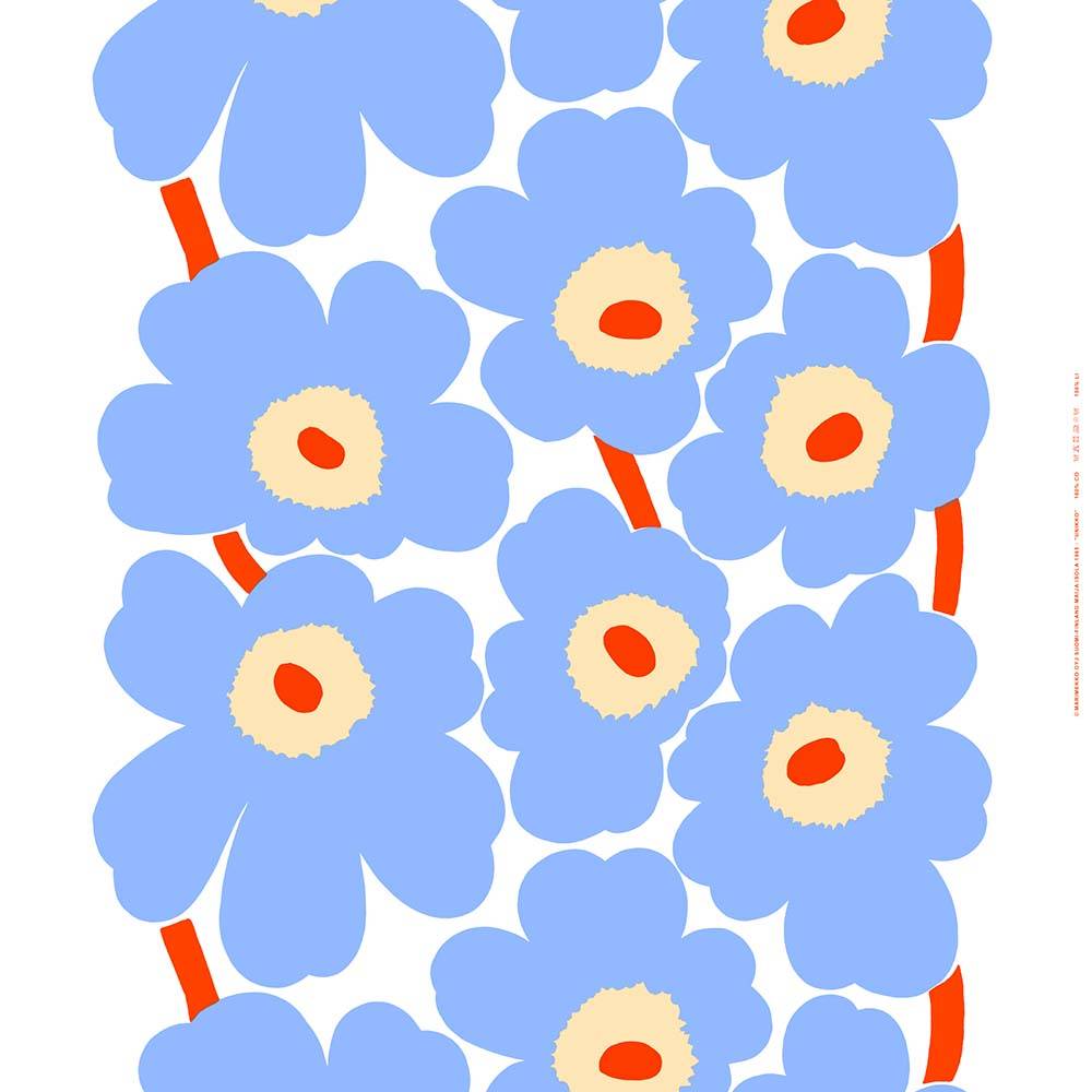 Marimekko Unikko Ljusblå/Korall Tyg