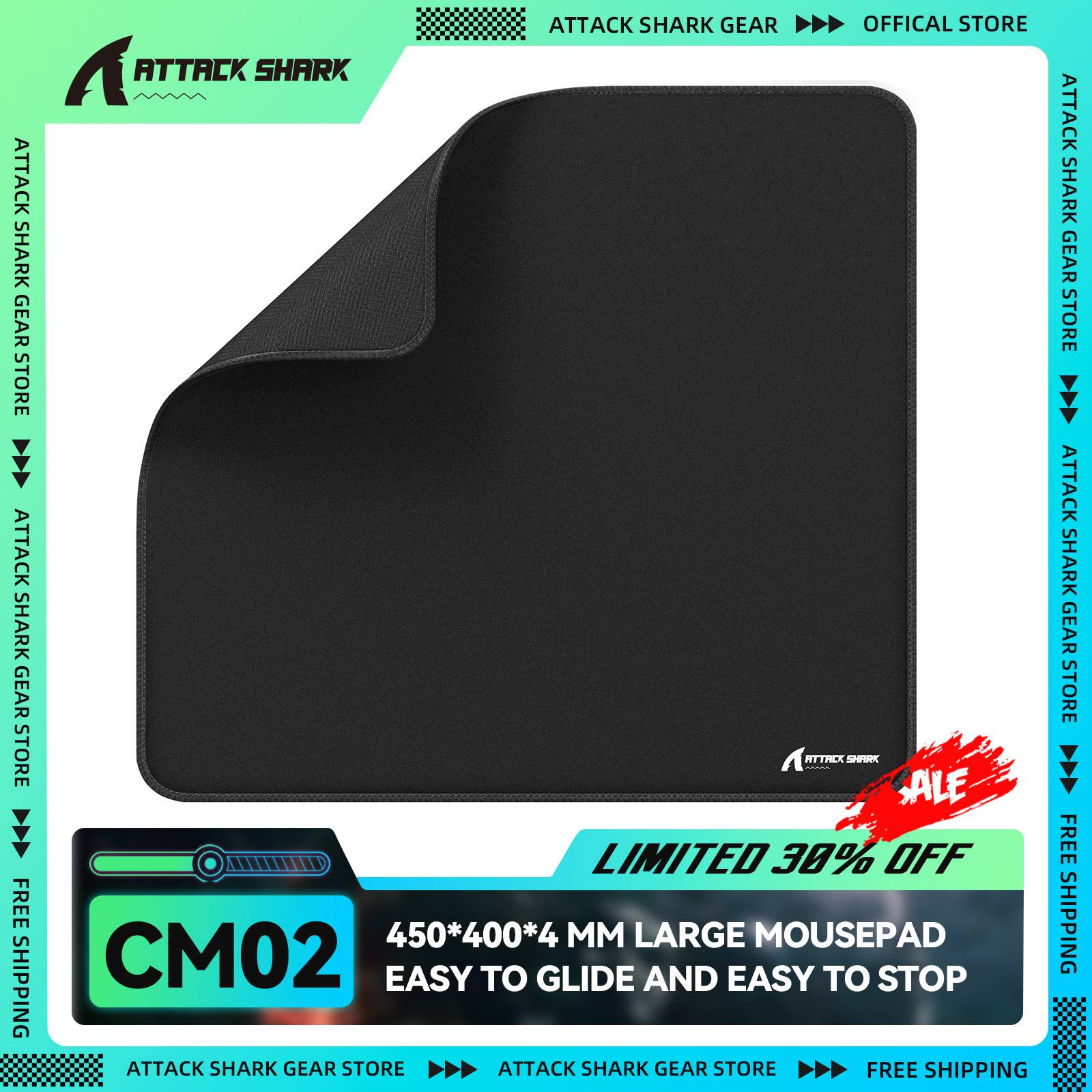 ATTACK SHARK CM02 Large ESports Gaming Mousepad, 450x400x4 MM, Textured Smooth Surface, Non-Slip Rubber Base, Micro-Knit Edges