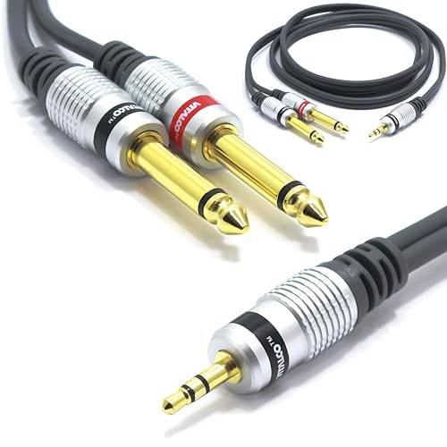 3,5 mm till 6,35 mm x 2 kabel 1 m splitter Vitalco-uttag 1/8 tum stereo till dubbel 1/4 tum mono hane till hankontakt guld OFC