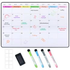 POPRUN Abwischbar Magnetisch Monatsplaner/Wochenplaner Whiteboard Magnettafel Kühlschrank, Familienplaner,Planungstafel,Monatskalender,Memoboard,Terminplaner 42 x 28 cm wiederverwendbar auf Deutsch