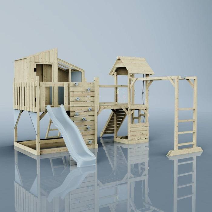 OutdoorToys Ludvig, Legetårn m/blå rutsjebane, 444x406x291 cm