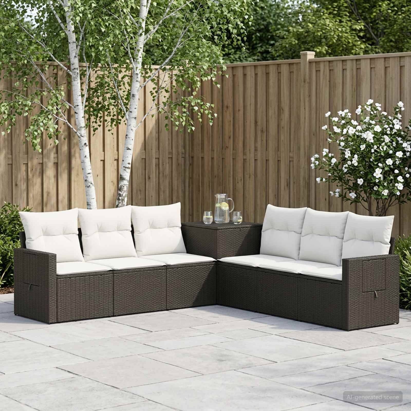 vidaXL Sofa Sæt 7 stk. Sort og Cremehvid Poly Rattan og Stål