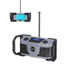 UEME Baustellenradio DAB Plus Radio Mit Akku, Outdoor Radio Mit Bluetooth, DAB+, FM Und Aux, Radiowecker, Inklusive DC Netzkabel (Grau)