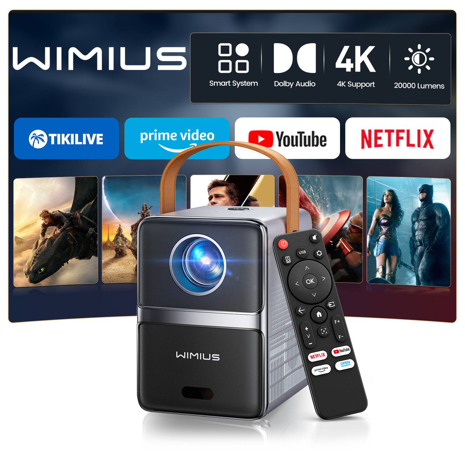 Wimius Native 1080P Projector 4K 600ANSI Smart TV WiFi 6 Laser Proyector Home Theater Cinema Beam Mini Outdoor Projectors Beamer