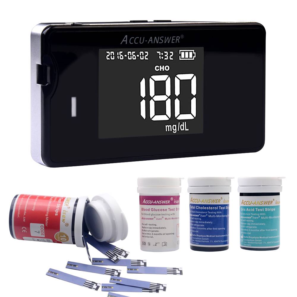4 in 1 Cholesterol Hemoglobin Uric Acid & Blood Glucose Meter Kits Medical Household Rapid Test Monitor with Strips