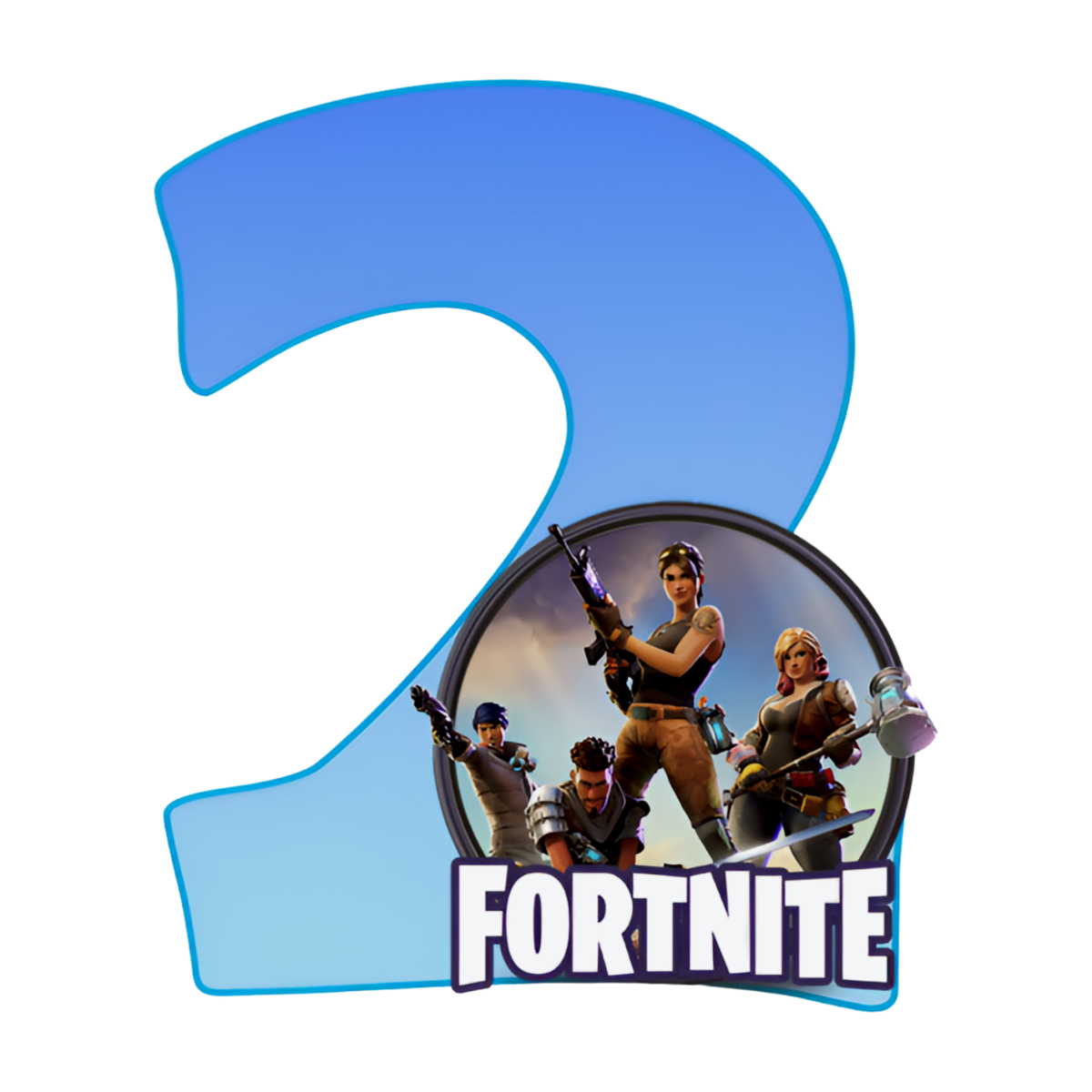 Fortnite sukkerprint med blåt 2-tal og helte Ø2–28 cm - 27 cm - 1 stk