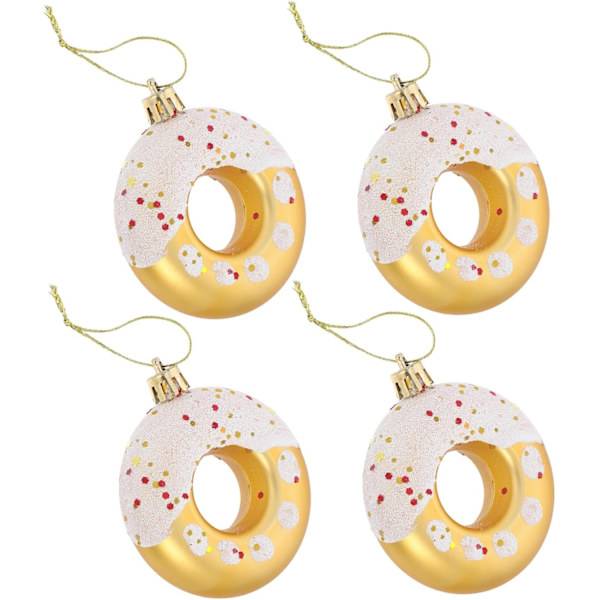 Donut Julgransprydnader - 4-pack Festliga Träddekorationer för en Söt Julstämning Gold