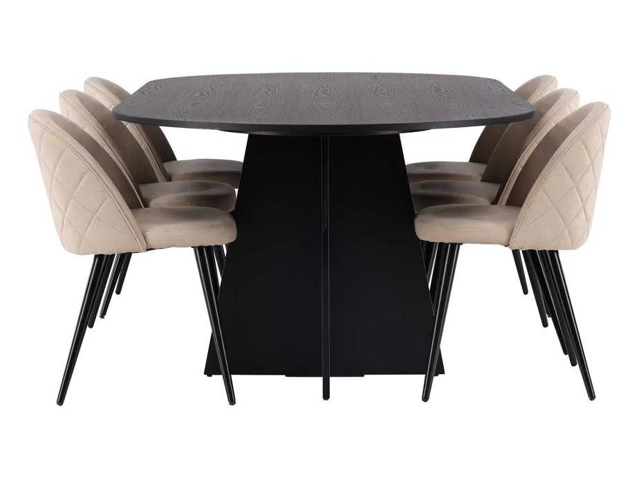 Venture Design Bootcut Oval & Velvet spisegruppe Beige/sort 6 stole og borde 230 x 115 cm