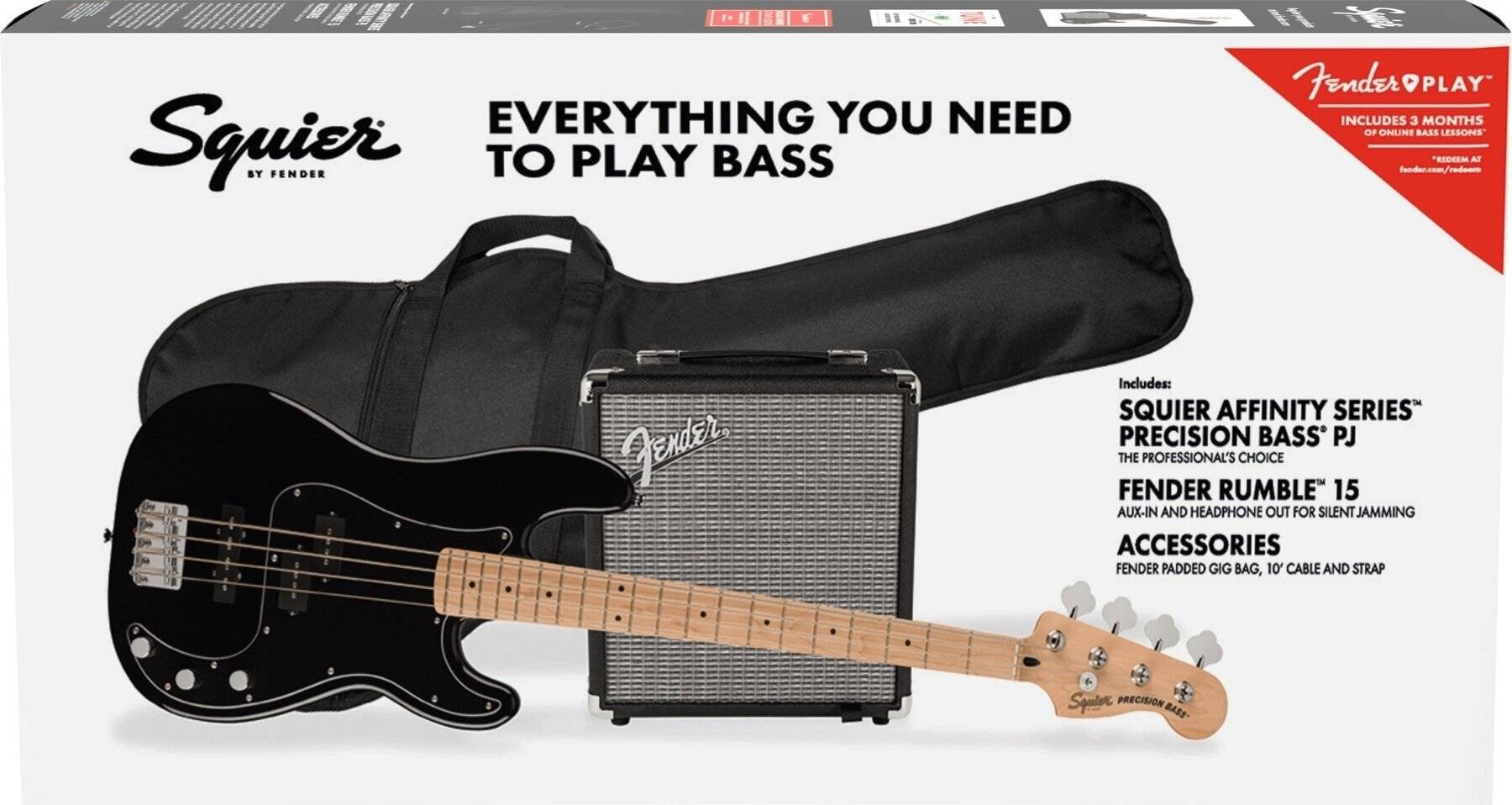 Fender Squier Affinity Series Precision Bass PJ Pack MN Black 4-strängad basgitarr