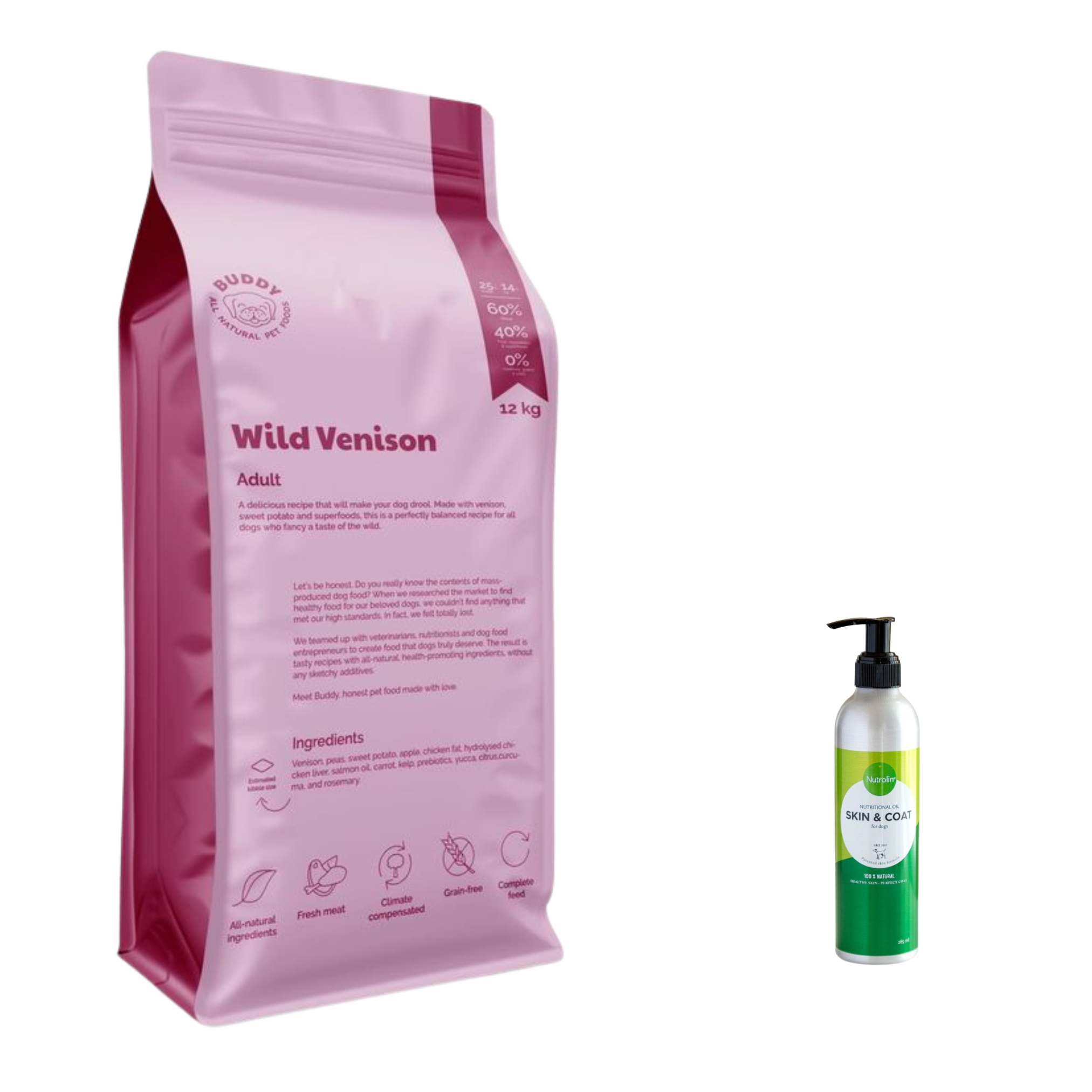 Buddy Wild Venison + GRATIS Nutrolin Skin & Coat 260ml - 12 kg