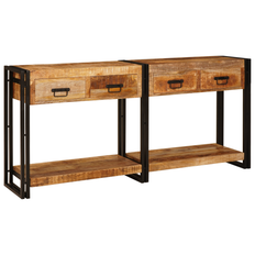 Konsolbord 2 pcs Brun 160 x 33 x 75 cm Massivt grovt mangoträ