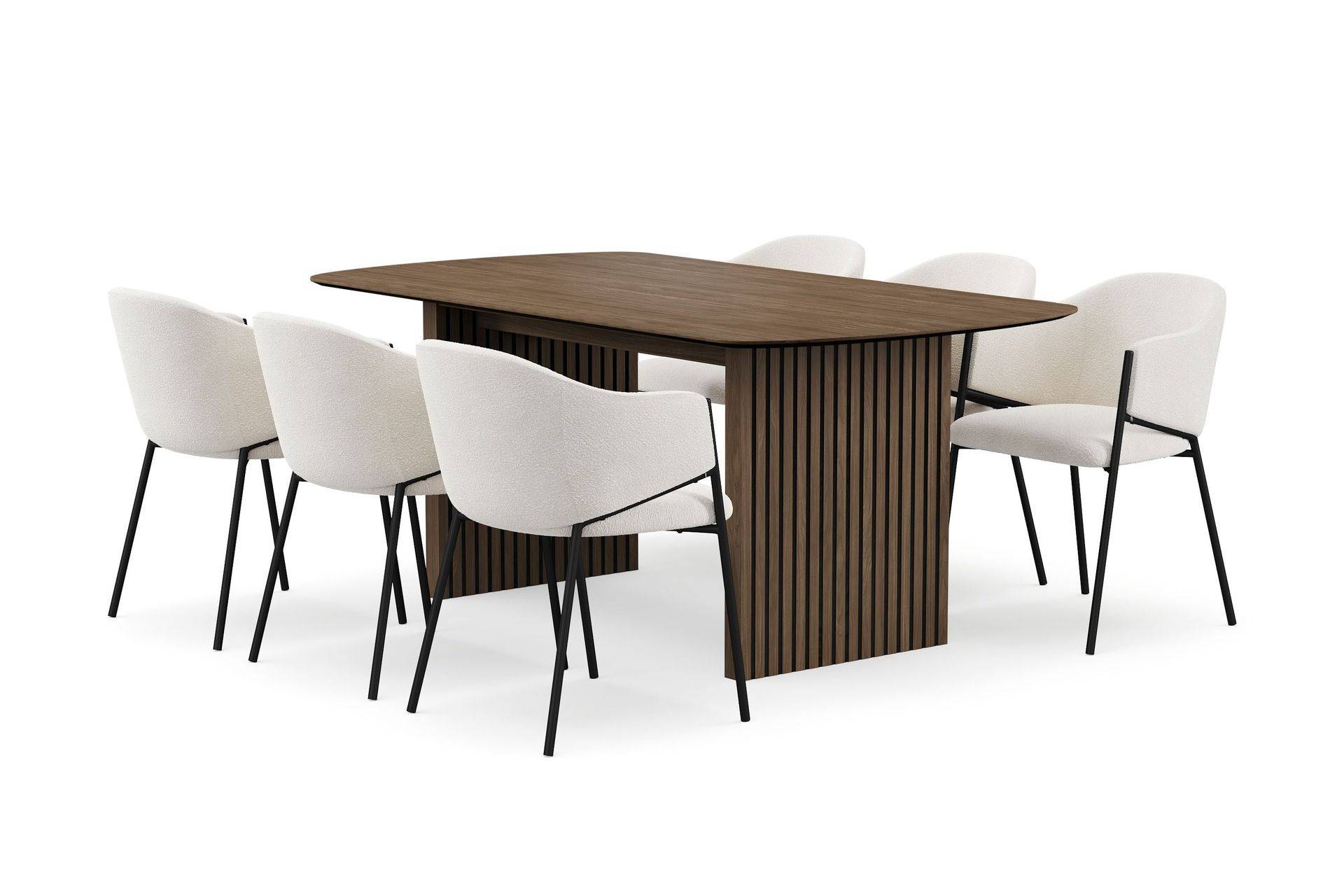 Bark Richeto Matbord 180 cm med 6 Filip Matstolar - Rökt ek / Vit Bouclé Matgrupper Brun Textil