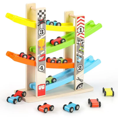 4/7 Track Wooden Ramp Racing Toddler Toy Car Set Montessori Educational Toy Game Mini Inertia Slide