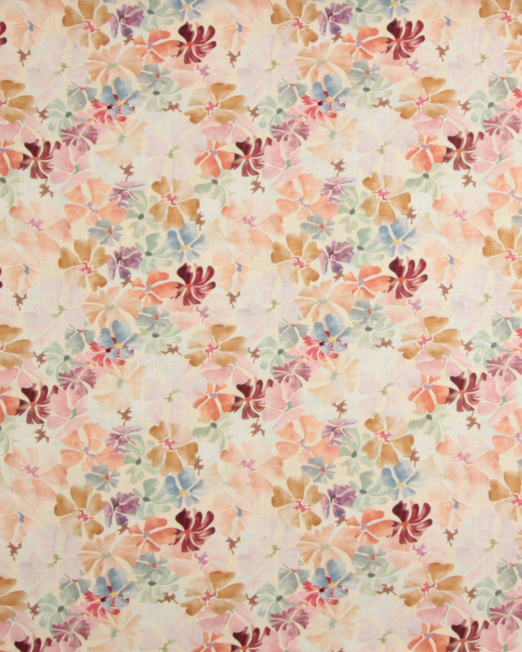 Pastelfarvet blomster - Viskose/hør - 30% Hør, 70% Viskose