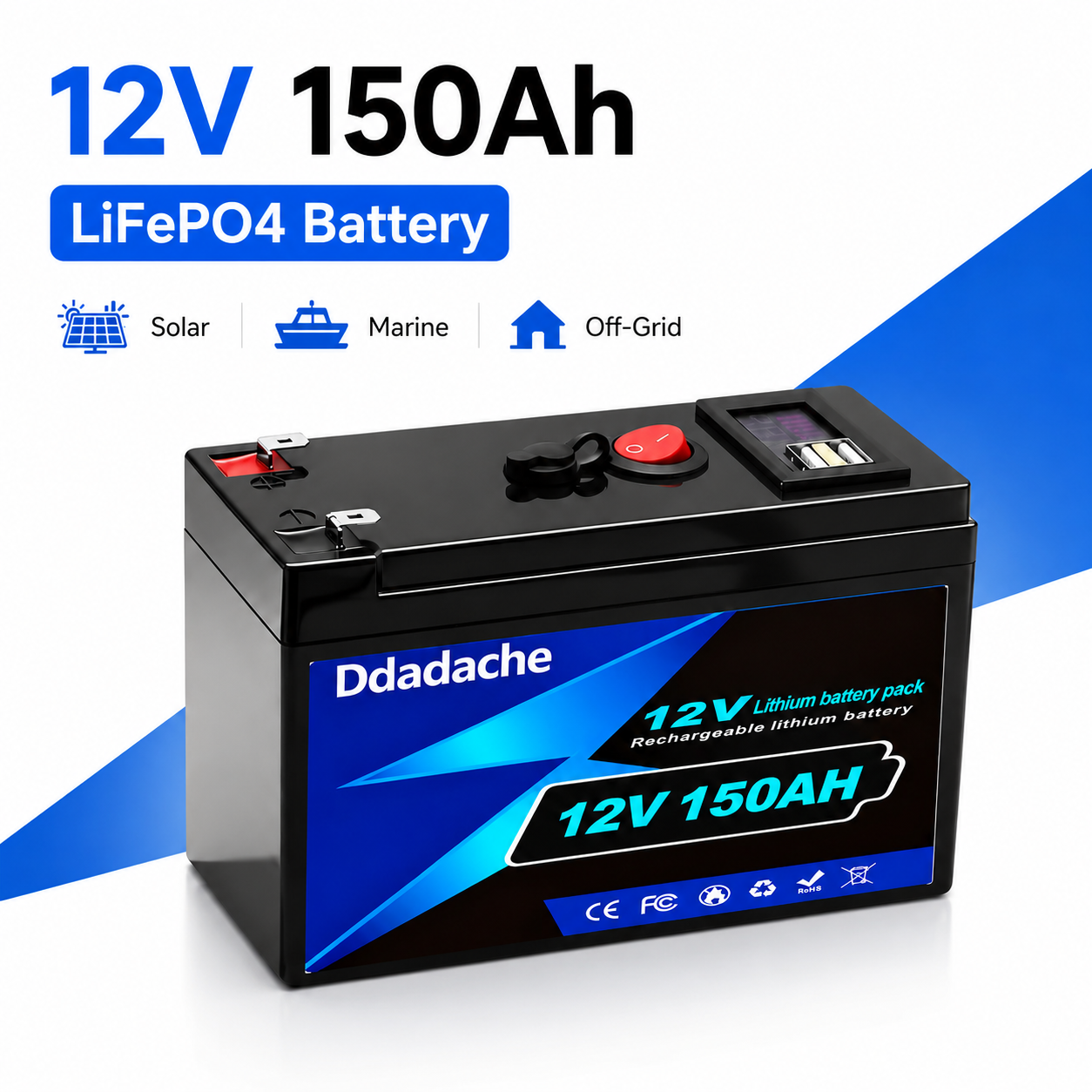 Premium 12V 150Ah LiFePO4 Battery 1920Wh Deep Cycle Lithium Iron Phosphate with BMS Protection for Home Solar System RV Camper Marine