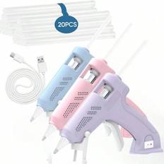 Sladdlös limpistol med 20 limstift, USB-laddningsbar limpistol, batterikapacitet 1800 mAh, lila/blå/rosa bärbar limpistolsats för gör-det-själv, konst - Multifärgad (Purpur,blå,rosa)