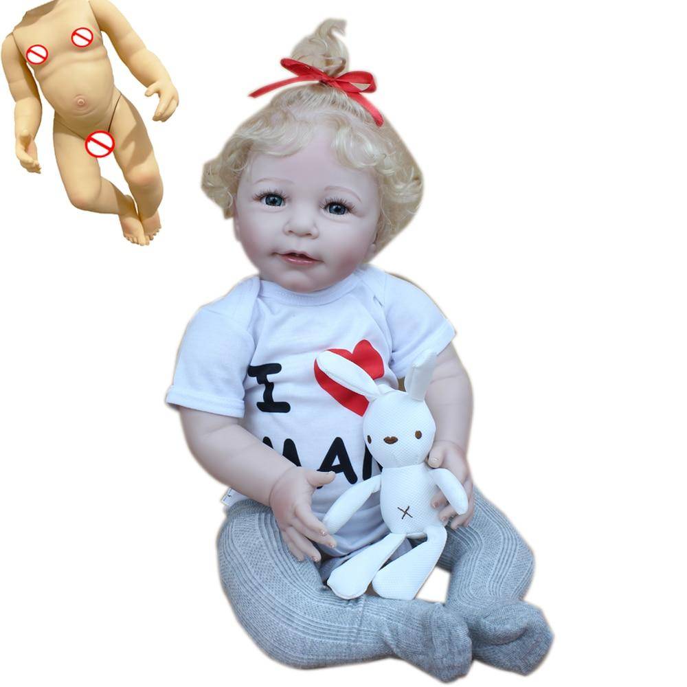 BZDOLL Full Mjuk Silikon Body Baby Reborn Baby Girl and Boy Dolls 22 Inch Newborn Bebe Alive Doll Toy Bebisar Födelsedagspresent Girl C with rooted hair