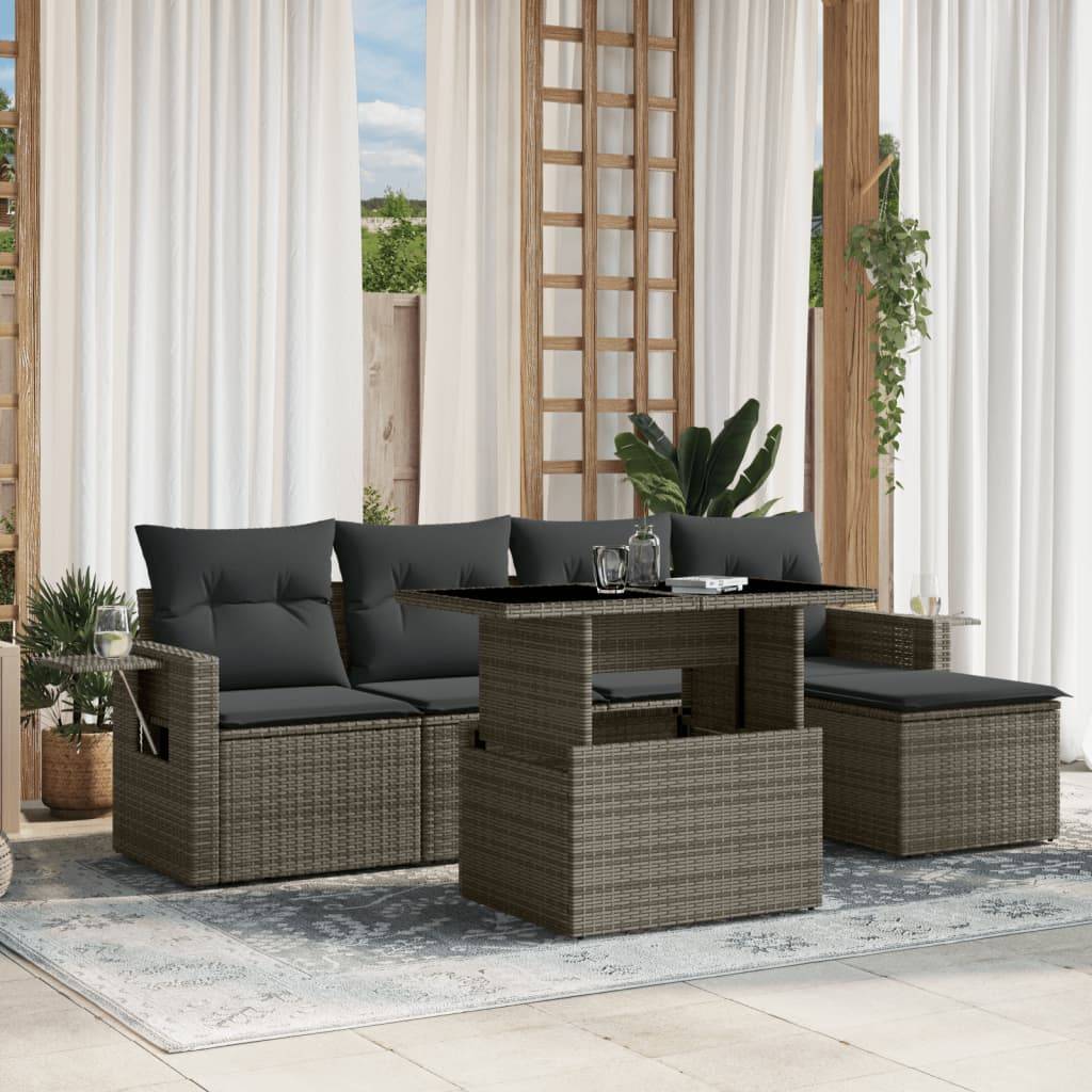 Sofasæt Til Haven 6 Dele Med Hynder Polyrattan - Grå / Uden opbevaring