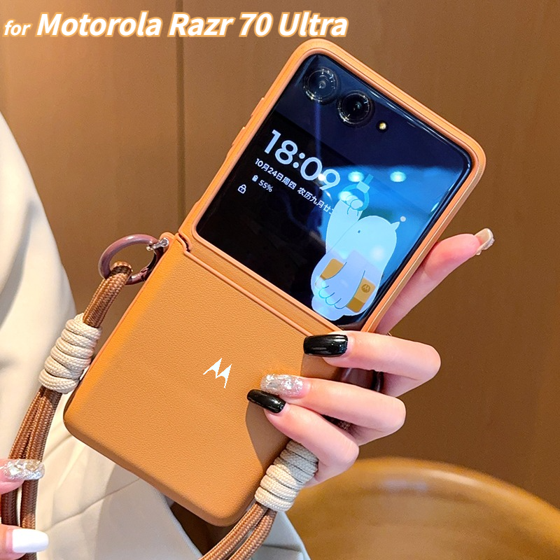 Elegant Simple Plain Leather Flip Case For Motorola Razr 70 Ultra 60 50 Ultra 2026 2025 Plus 2024 Wrist Strap Protect Slim Cover