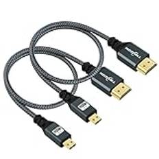 Twozoh Micro HDMI till HDMI Kabel 1M 2 Pack, Nylon flätad HDMI A till Micro HDMI-kabel, stöder 3D 4K/60Hz 2.0 1080p för GoPro Hero7/8/9 Raspberry Pi 5