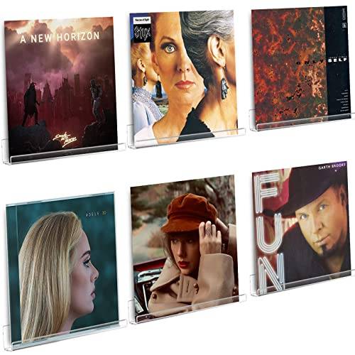 Dezzer 6-pack akryl vinylskivhylla 30,2 L x 4 B x 4 H cm) klar albumskivhållare i akryl, tydliga flytande hyllor väggmontering och visa dina favorit-LP-skivor med stil