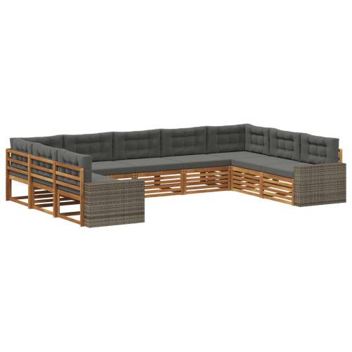 Utomhussoffset 9 pcs Naturlig och Antracit Massivt Akaciaträ