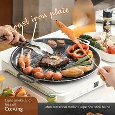 En stor stekpanna i järn, rund grillpanna med non-stick-beläggning, kompatibel med induktionsspis, bärbar grillpanna för camping hemma och utomhus, hå - Svart sunburst-bakplåt (34 cm,32 cm,30 cm)