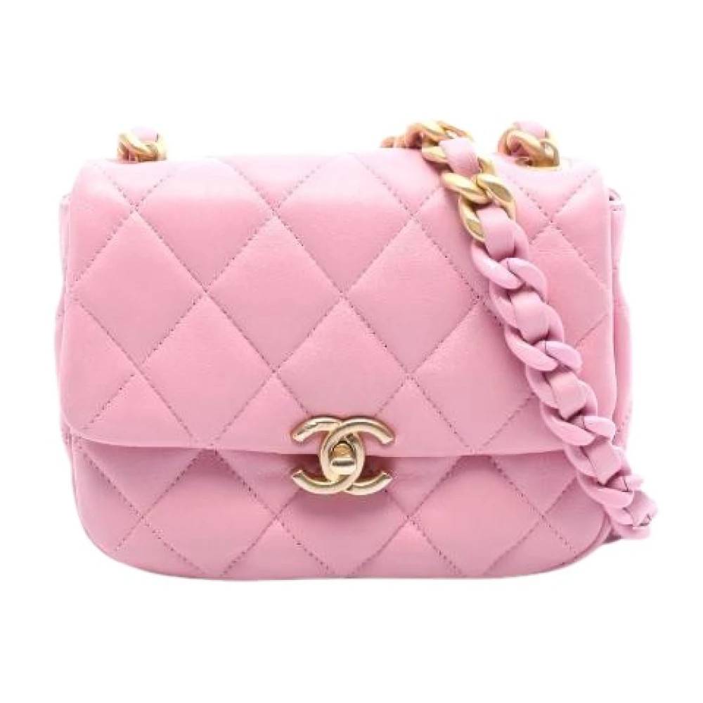 Chanel Vintage Pre-owned Mini Matelasse Læder Skuldertaske - Vintage - Dame - Lyserød - ONE SIZE - Uld