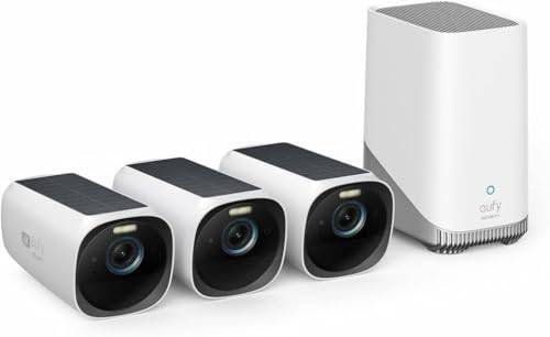 eufy Security S330 eufyCam 3, Outdoor Surveillance Camera, 4K Wireless Surveillance Camera Solar 3+1 with Face Detection A.I, Coloured Night Vision, Expandable Memory 16TB, Toll-Free