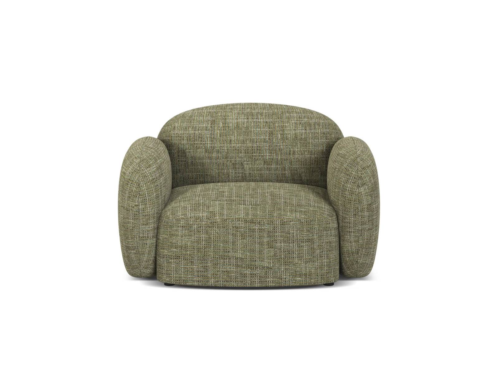 Lænestol Micadoni Blair, olivengrøn i Baltimore Pistachio strukturstof, polstret sæde, B119 D95 H76 cm, sorte ben