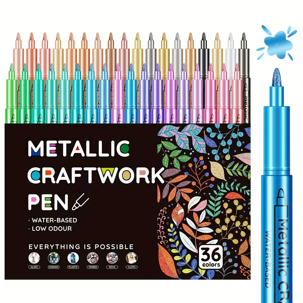 TEMU 12/24/36pcs Metallic Acrylic Markers, Acrylic Art Paint Pens For Professional Art Use, Suitable For Rock Painting, Glass, Wood, Fabric, Black Paper, Cards, Scrapbooking, Diy Craft