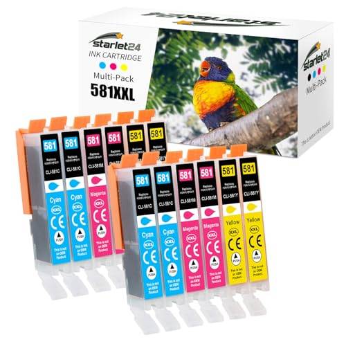 Starlet24 12 x 581XL bläckpatroner kompatibla med Canon CLI-581 Cyan 581, magenta 581, gul, för Pixma TR8550 TR8500 TS6350a TS705a TS6350 TS8350 TS8250 TS6150 TS9550