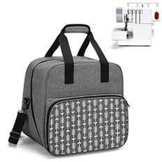 Yarwo Overlocktasche mit Großer Öffnung, Overlock Transpot/Aufbewahrungstasche für meiste gängigen Haushaltsnähmaschinen, Overlock-Nähmaschine Zubehör, Grau mit Pfeilmuster(PATENT ANGEMELDET)