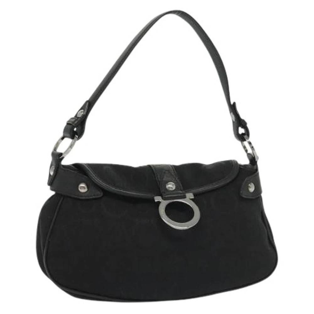 Salvatore Ferragamo Pre-owned Pre-owned Canvas Håndtaske - Vintage - Dame - Sort - ONE SIZE - Uld
