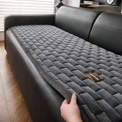 1 st sofföverdrag i tjock mjuk plysch med modebokstavslapp, mjukt plyschtyg, husdjursvänligt, passar för 1–4 sätes soffa, lätt att rengöra och maskint - Mörkgrå (70cm*70cm,70cm*150cm,70cm*180cm,70cm*210cm)